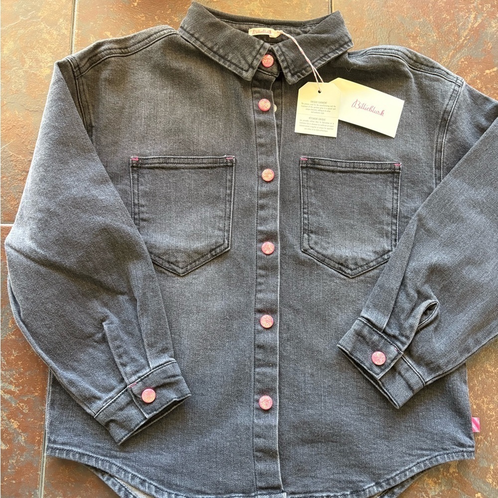 Kids Billiblush Denim Button-Up Shirt/Light Jacket Pink Buttons Bedazzle on Back - Picture 6 of 10